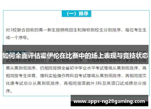 如何全面评估霍伊伦在比赛中的场上表现与竞技状态